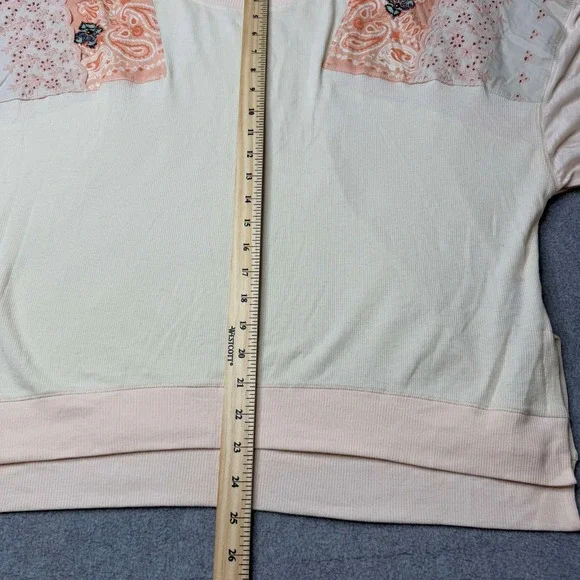 Free People Feelin It Ribbed Shirt Size XS Oversized Pink Alabaster Boho Bandana - Picture 8 of 9